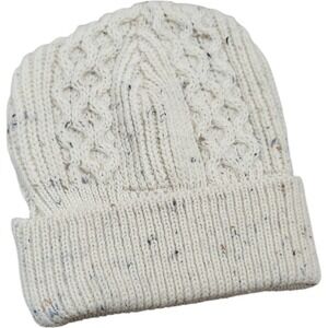 Woolmark Scotland 100% Pure New Wool Cable Knit Donegal Speckled Beanie Cream